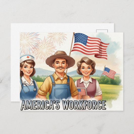 Happy Labor Day  with Flag Postcard Briefkaart (Voorkant / Achterkant)