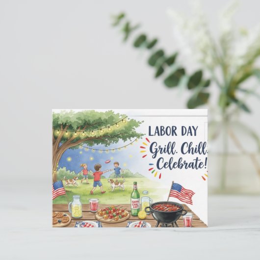 Happy Labor Day  with Flag Postcard Briefkaart (Staand voorkant)