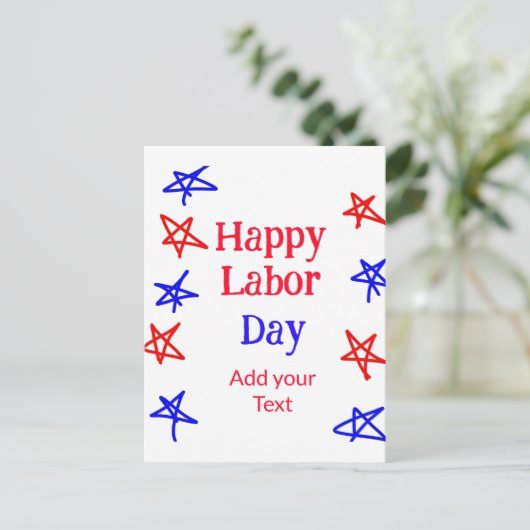 Happy labour dag rood blauw ster Amerikaanse dag a Briefkaart (Staand voorkant)
