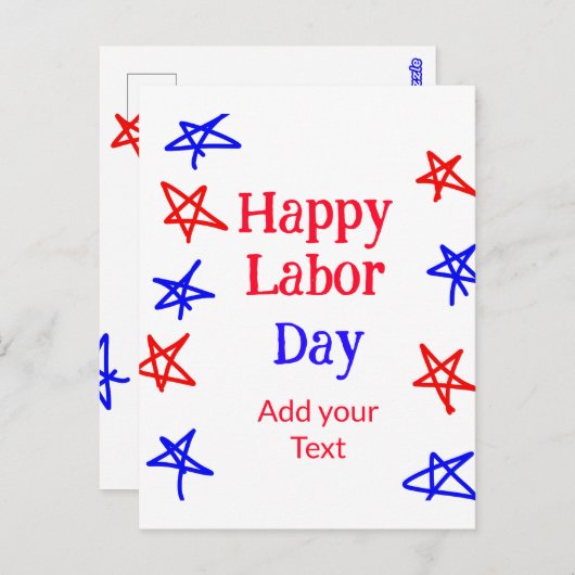 Happy labour dag rood blauw ster Amerikaanse dag a Briefkaart (Voorkant / Achterkant)