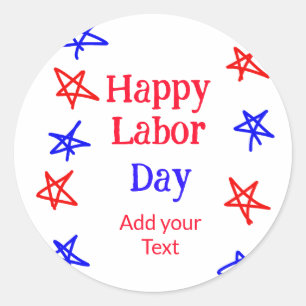 Happy labour dag rood blauw ster Amerikaanse dag a Ronde Sticker