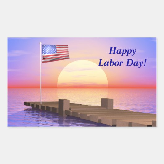Happy Labour Day US Flag and Dock Rechthoekige Sticker (Voorkant)