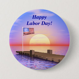 Happy Labour Day US Flag and Dock Ronde Button 7,6 Cm