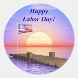 Happy Labour Day US Flag and Dock Ronde Sticker