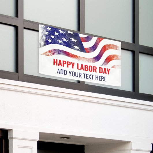 Happy Labourdag Amerikaanse vlag op persoonlijke t Spandoek (Buitenkant Gebouw)