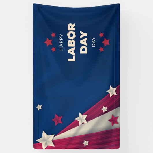 Happy Labourdag Verenigde Staten vlag Rood Blauw Spandoek (Verticaal)