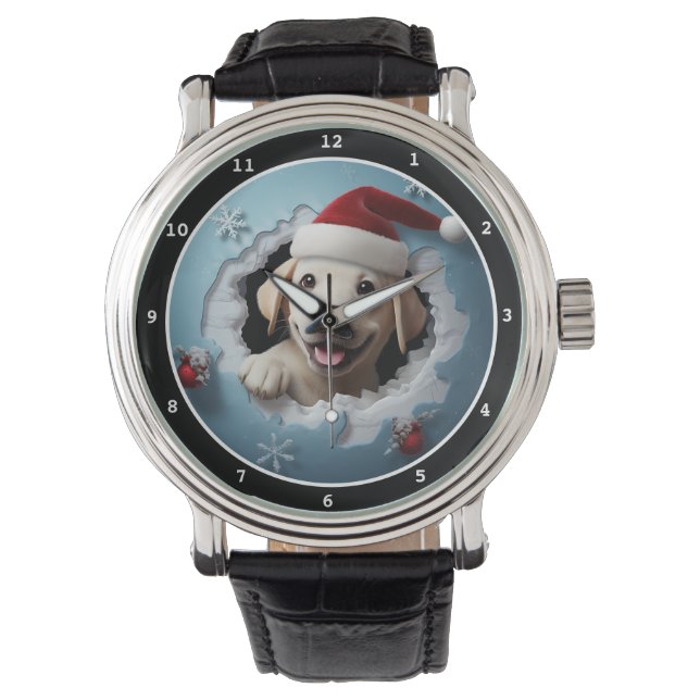 Happy Labrador Retrieve Puppy Winter Holiday Image Horloge (Voorkant)