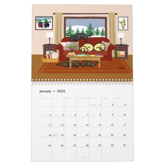 Happy Labrador Retriever Cartoon Agenda Kalender (Jan 2026)