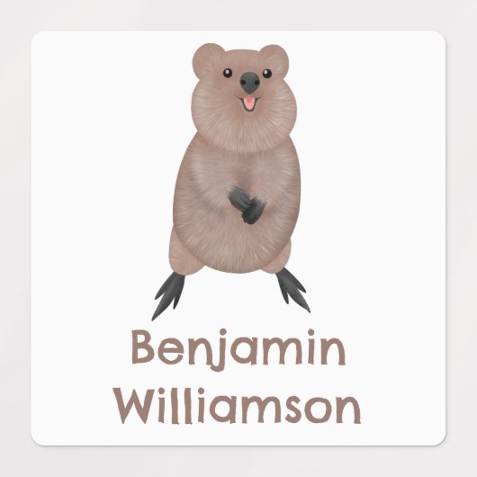 Happy lachende schattige quokka cartoon gepersonal labels (Design 2)