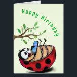 Happy Ladybug Funny Birthday Kaart<br><div class="desc">Grappige verjaardagskaarten met Happy Little Ladybug met telefoon - Kies / Voeg uw unieke tekst / kleur - Maak uw unieke cadeau - Formaat wijzigen en verplaatsen of verwijderen en elementen toevoegen met aanpassingstool! - Tekenen en ontwerpen door MIGNED. Je kunt mijn design ook overzetten naar meer dan 1000 Zazzle...</div>