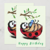 Happy Ladybug met Telefoon Funny Birthday Kaart (Voorkant / Achterkant)