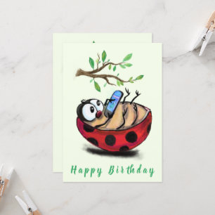 Happy Ladybug met Telefoon Funny Birthday Kaart