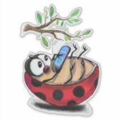 Happy Ladybug met telefoon Grappige Sticker (Voorkant)