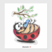 Happy Ladybug met telefoon Grappige Sticker (Vel)