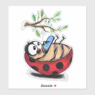 Happy Ladybug met telefoon Grappige Sticker