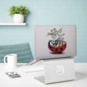 Happy Ladybug met telefoon Grappige Sticker (Laptop op bureau)