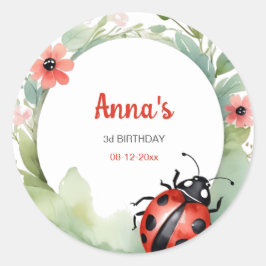 Happy Ladybug verjaardagsuitnodiging Ronde Sticker