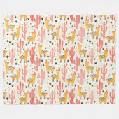 Happy lama met cactus fleece deken (Voorkant (Horizontaal))