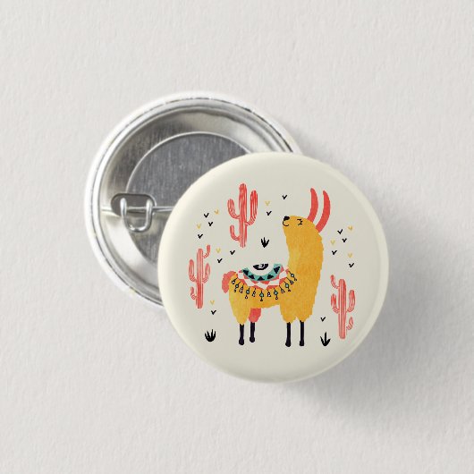 Happy lama met cactus ronde button 3,2 cm (Voorkant /achterkant)