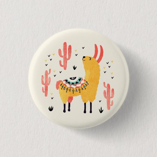 Happy lama met cactus ronde button 3,2 cm (Voorkant)