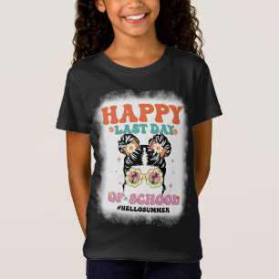 Happy Last Day of School Messy Bun Groovy T-shirt