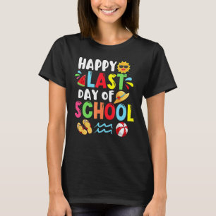 Happy Last Day School Summer Time Cute Sun Stud T-shirt