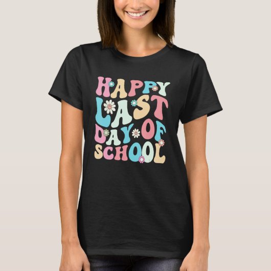 Happy Last Days Of School Teacher Kids Retro Groov T-shirt (Voorkant)