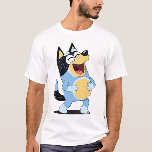Happy Laughing Blue Dog Cartoon T-shirt (Voorkant)