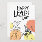Happy Leap Day Moderne One-Line Bloemen Feestdagenkaart (Voorkant / Achterkant)