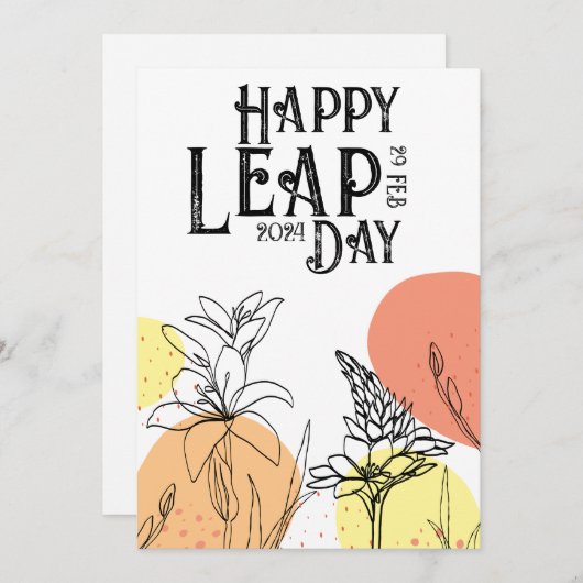 Happy Leap Day Moderne One-Line Bloemen Feestdagenkaart (Voorkant / Achterkant)