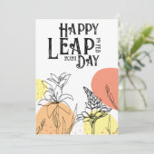 Happy Leap Day Moderne One-Line Bloemen Feestdagenkaart (Staand voorkant)