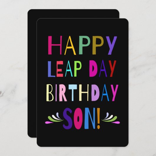Happy Leap Day Verjaardag Zoon! Levendig lettertyp (Voorkant / Achterkant)