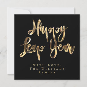 Happy Leap Year Elegant Black en Gold Script Feestdagenkaart