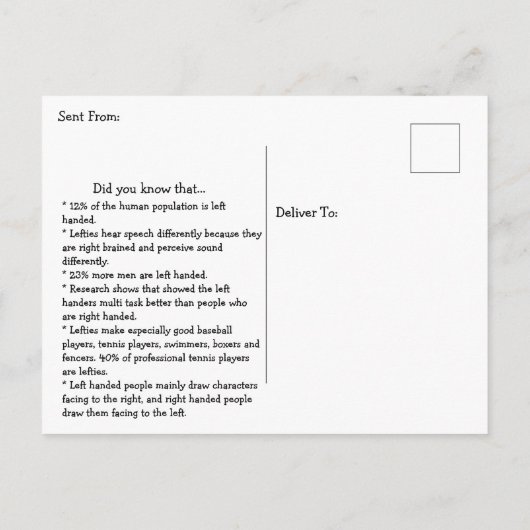 Happy Left-Handers Day, 13 augustus Briefkaart (Achterkant)