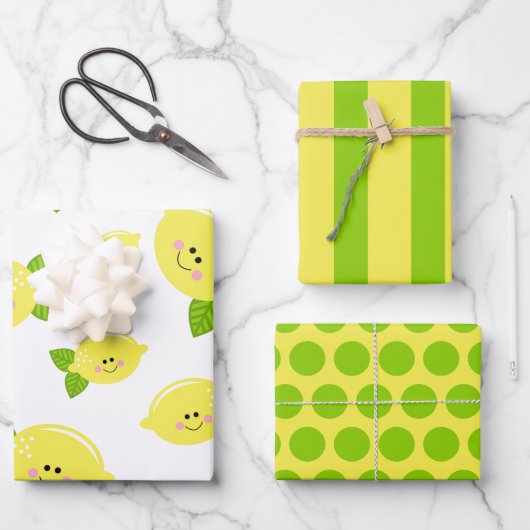 Happy Lemon Wrapping Paper-set Inpakpapier Vel (Voorkant)