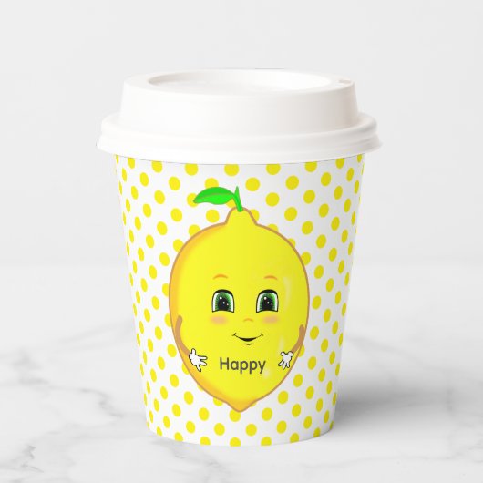 Happy Lemon & Yellow Polka Dots Papieren Bekers (Voorkant)