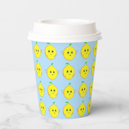 Happy Lemons op Light Blue Papieren Bekers (Achterkant)