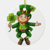 Happy Leprechaun en Shamrock Keramisch Ornament (Voorkant)