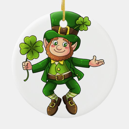 Happy Leprechaun en Shamrock Keramisch Ornament (Achterkant)