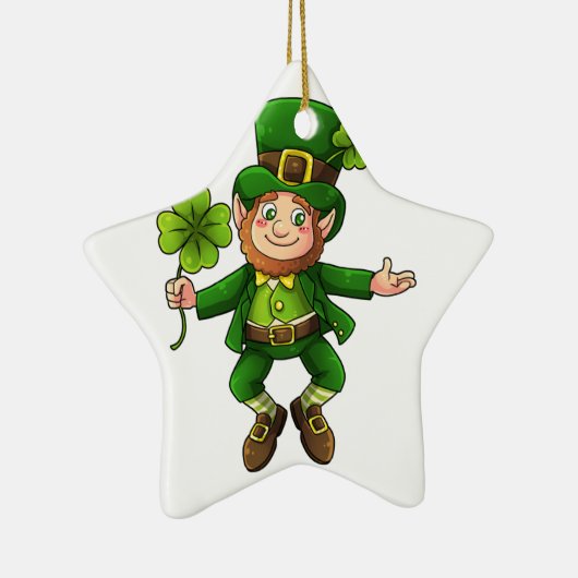 Happy Leprechaun en Shamrock Keramisch Ornament (Rechts)