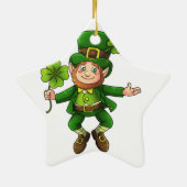 Happy Leprechaun en Shamrock Keramisch Ornament (Achterkant)