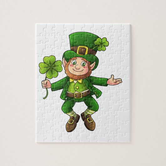 Happy Leprechaun en Shamrock Legpuzzel (Verticaal)