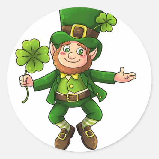 Happy Leprechaun en Shamrock Ronde Sticker (Voorkant)