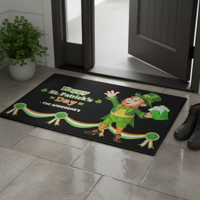Happy Leprechaun St Patrick's Persoonlijke Doormat Deurmat (Happy Leprechaun St Patrick's Personalized Doormat)