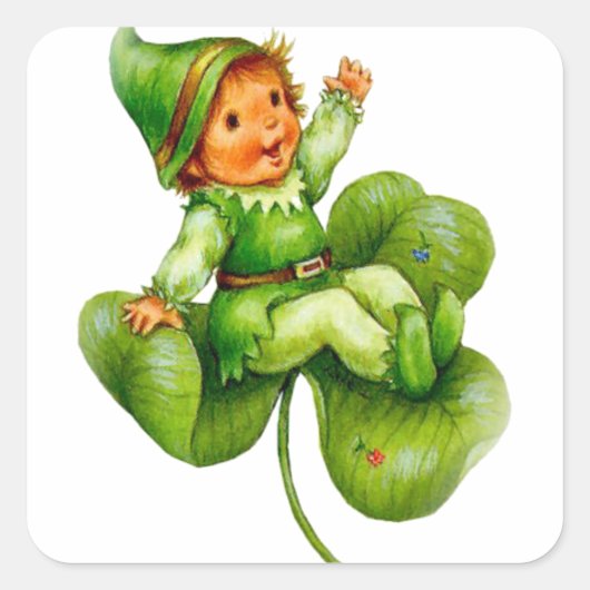 Happy Leprechaun Vierkante Sticker (Voorkant)