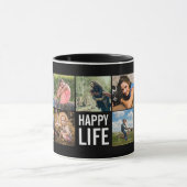 Happy Life Photo Collage Black Custom Coffee Mok (Midden)