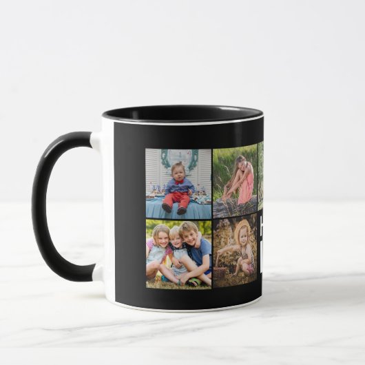 Happy Life Photo Collage Black Custom Coffee Mok (Links)