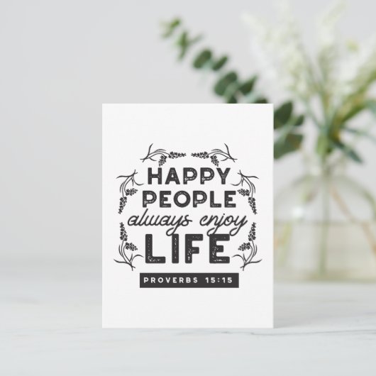 Happy Life with Faith – Proverbs 15:15 Art Briefkaart (Staand voorkant)