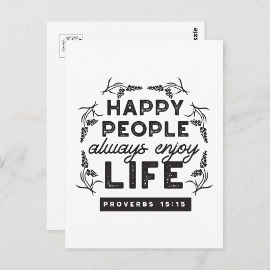 Happy Life with Faith – Proverbs 15:15 Art Briefkaart (Voorkant / Achterkant)