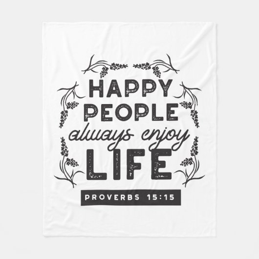 Happy Life with Faith – Proverbs 15:15 Art Fleece Deken (Voorkant)